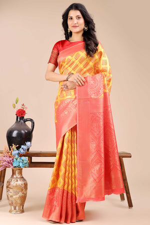 Yellow Zari Woven Banarasi Silk Saree with Luxurious Detailing