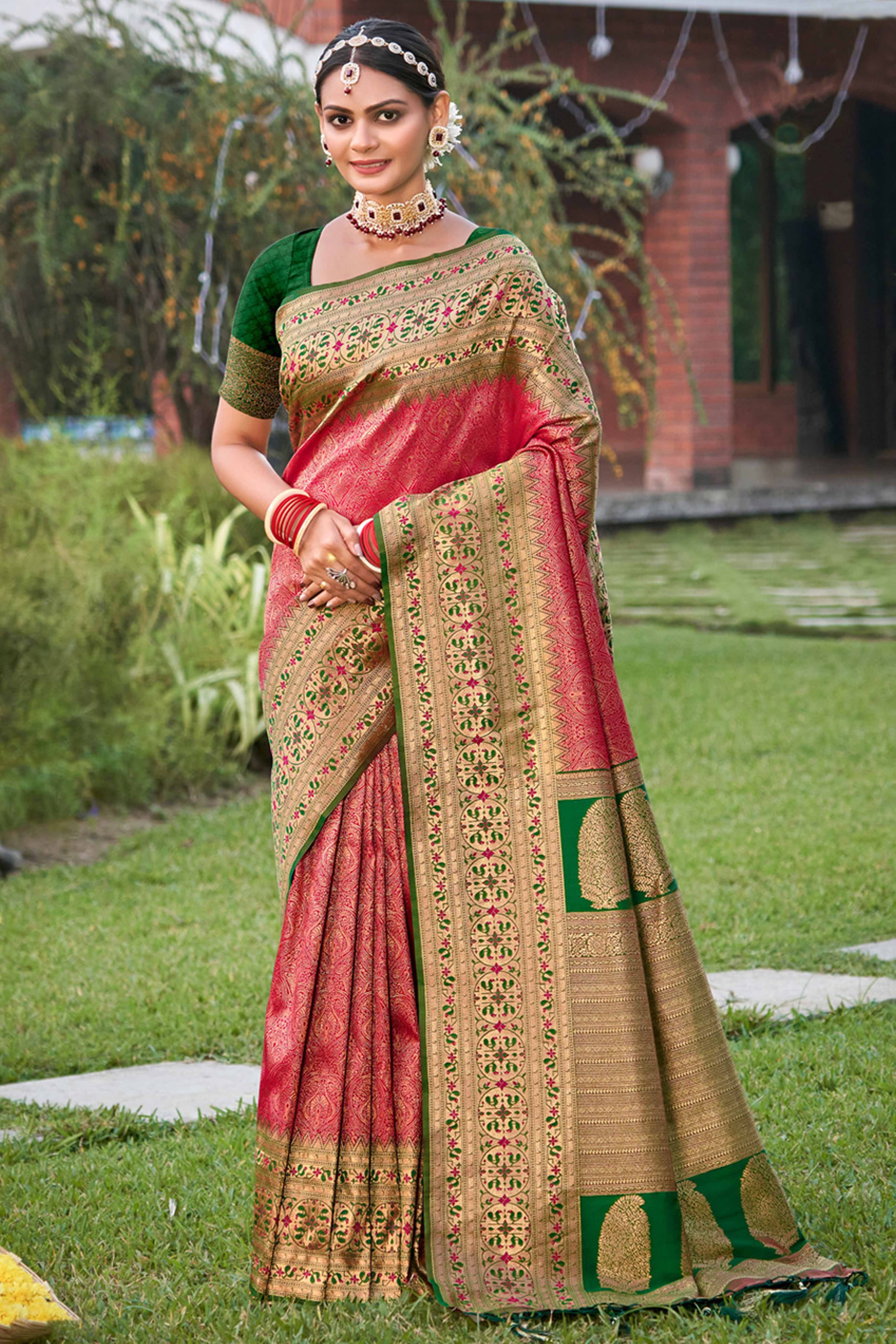 Pink Floral Zari Woven Saree In Banarasi Silk With Delicate Tassel Accents Pallu