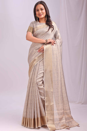 Cream Lightweight Organza Saree with Rich Zari Checks Pattern