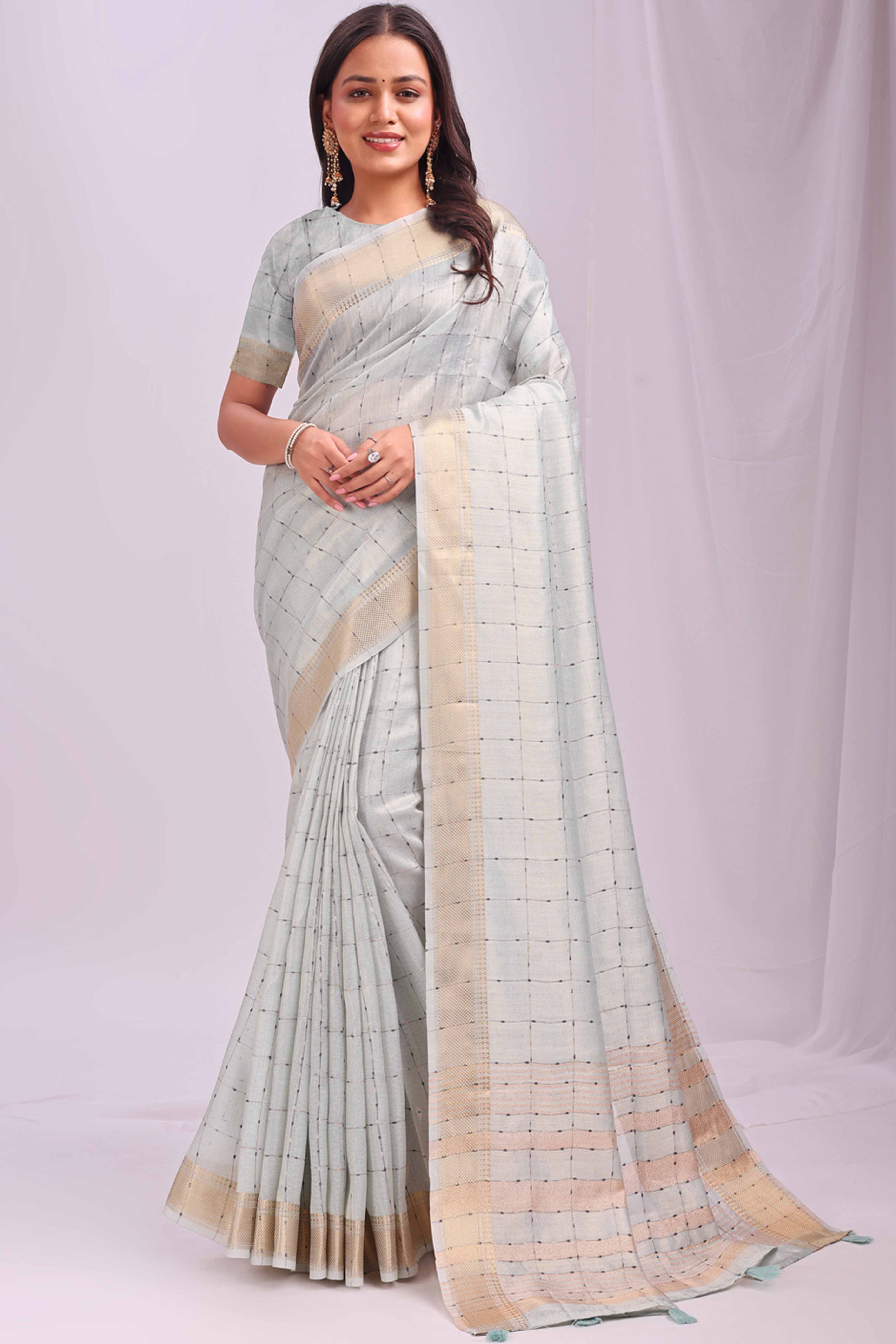 Sky Blue Lightweight Organza Saree with Rich Zari Checks Pattern