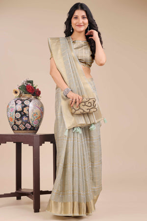 Sea Green Organza Saree with Checkered Zari Weaving and Tassel Detailing