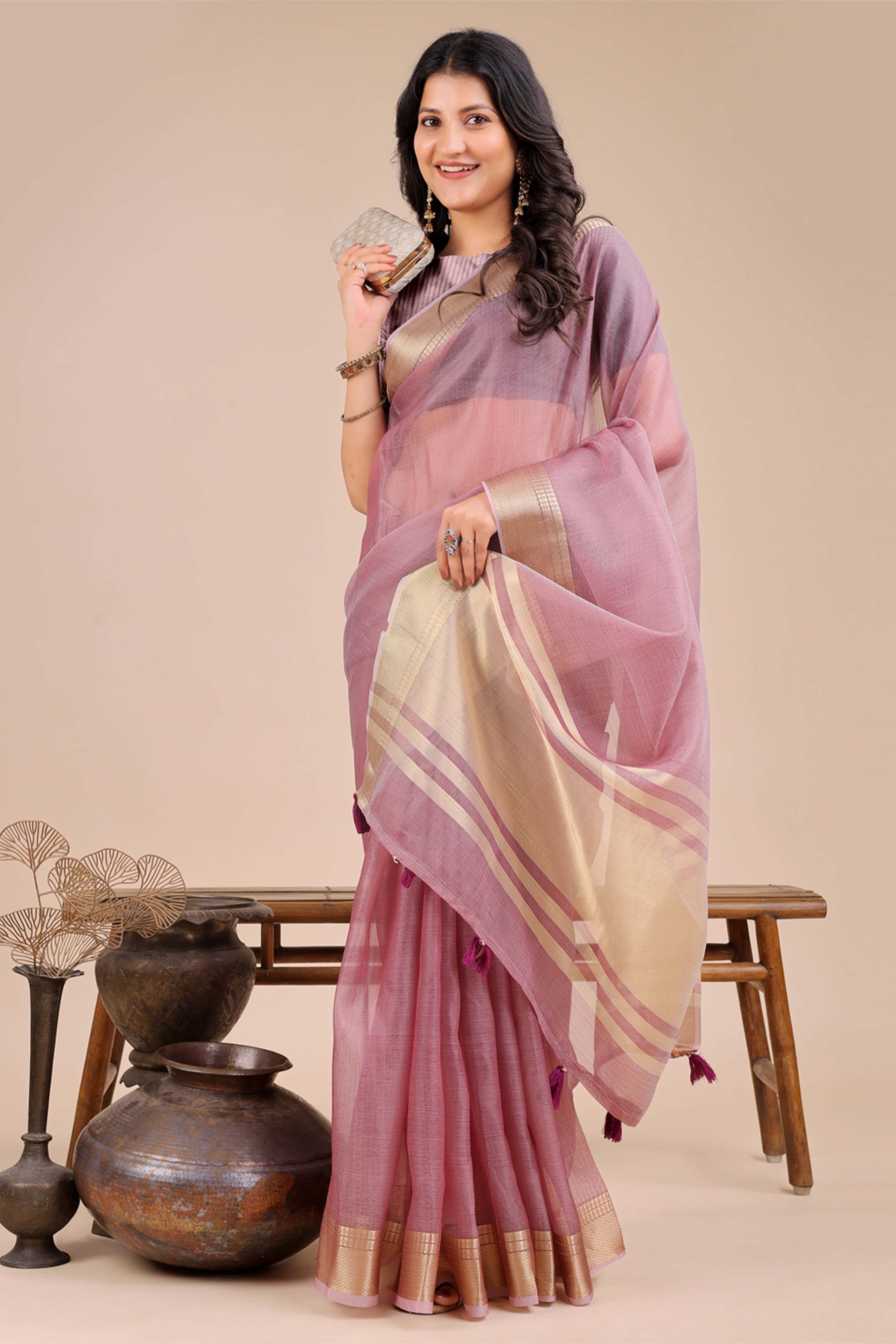 Soft Purple Organza Saree with Detailed Zari Woven Edging