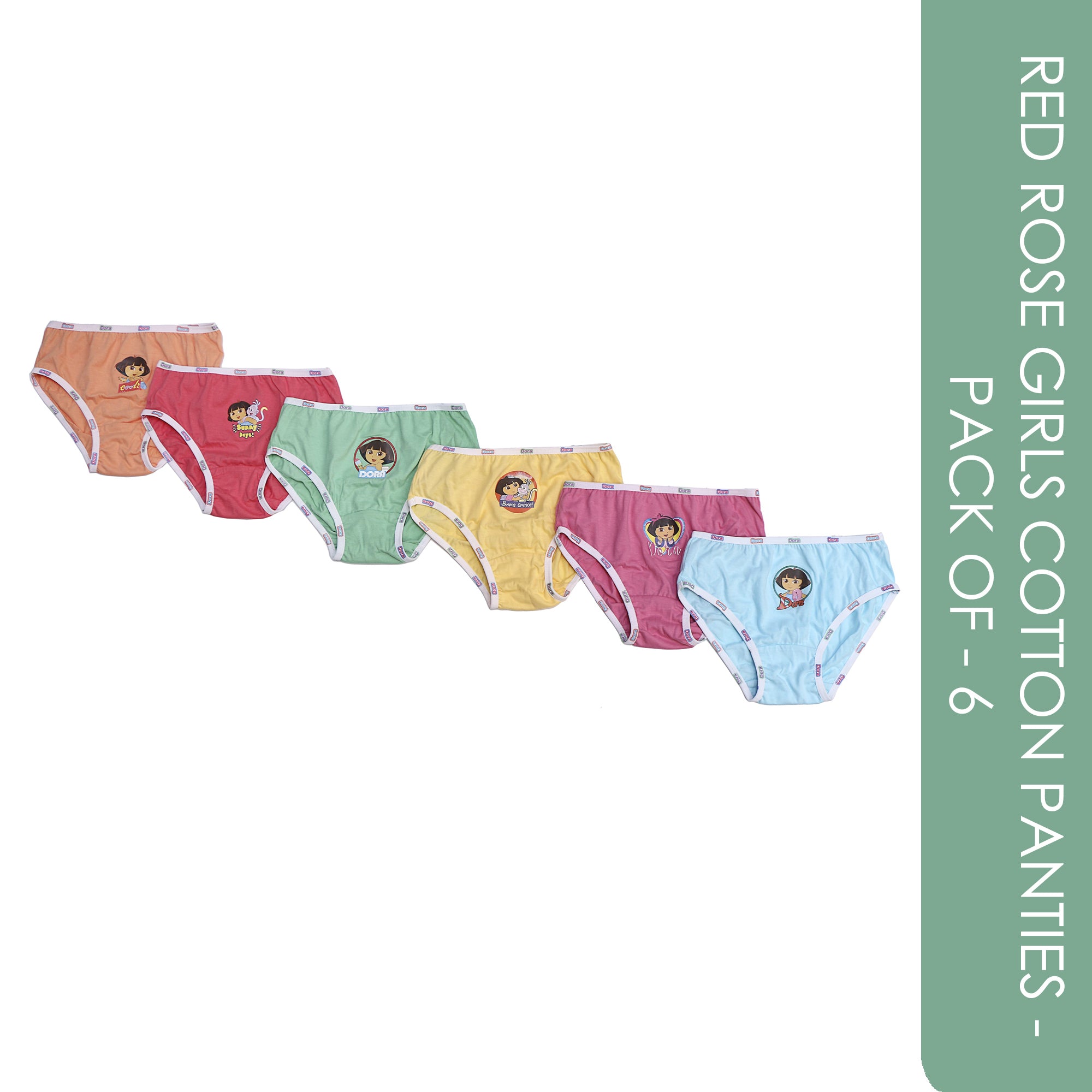 Multicolor Girls Dora Print Pure Cotton Panties (Pack of 6)
