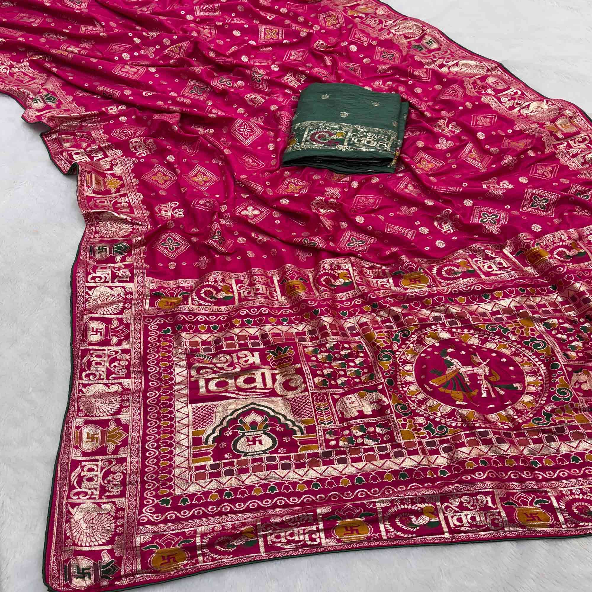 Pink Artistic Meenakari Zari Woven Muslin Soft Saree with Smooth Fall
