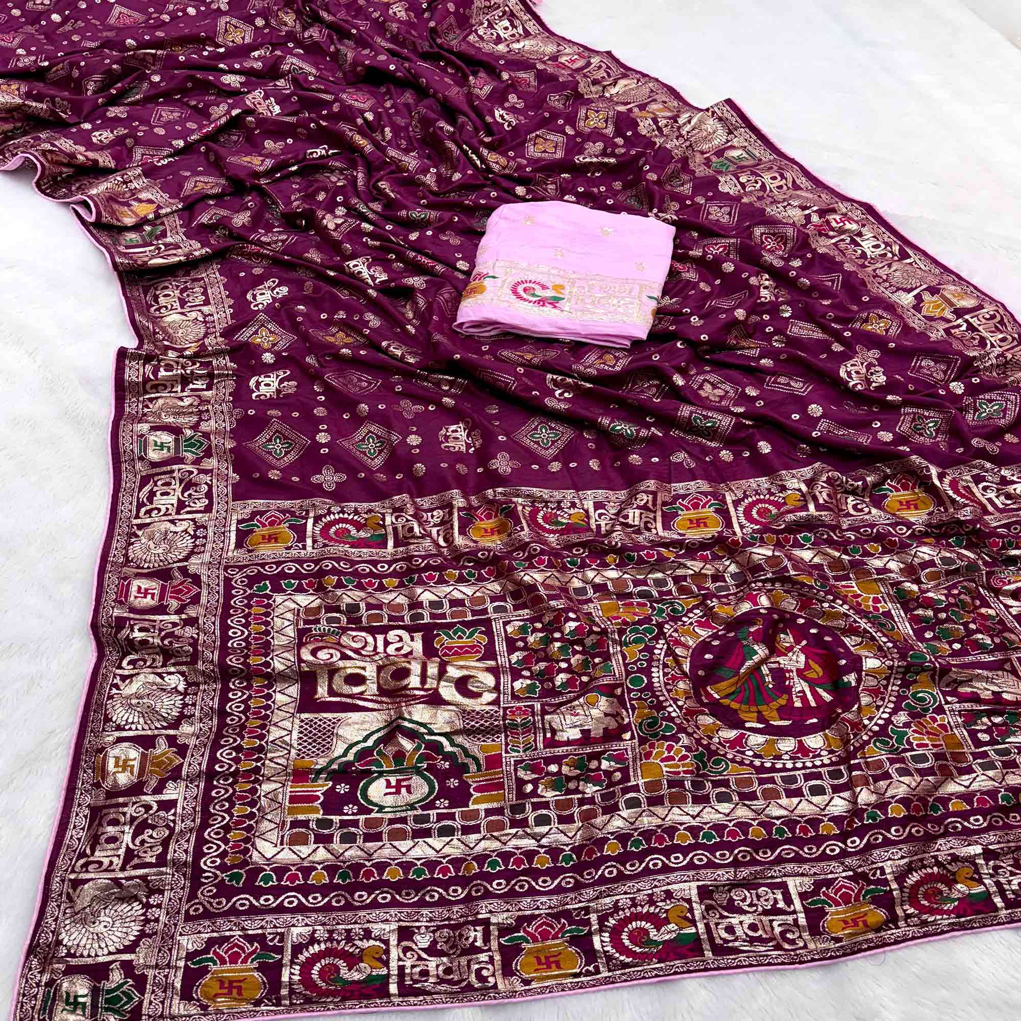 Purple Artistic Meenakari Zari Woven Muslin Soft Saree with Smooth Fall