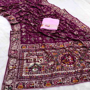 Purple Artistic Meenakari Zari Woven Muslin Soft Saree with Smooth Fall