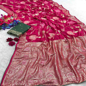 Pink Graceful Soft Muslin Saree Highlighted with Premium Meenakari Zari Work