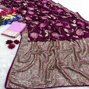 Purple Graceful Soft Muslin Saree Highlighted with Premium Meenakari Zari Work