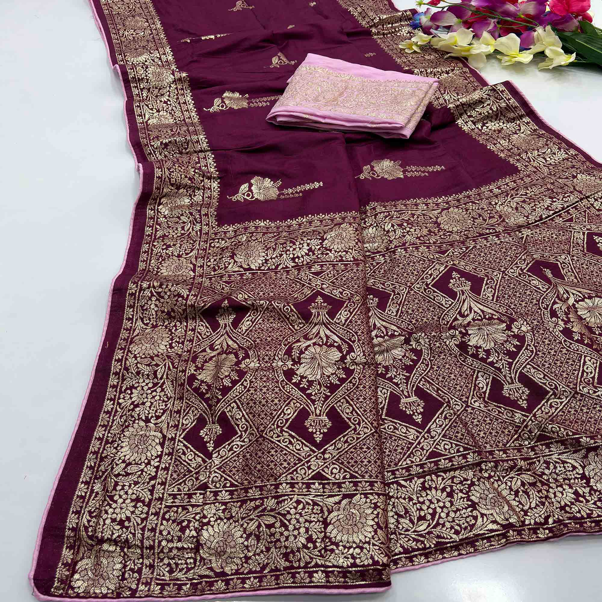Purple Traditional Muslin Soft Saree Featuring Luxurious Meenakari Zari Patterns