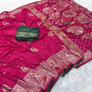 Pink Lightweight Muslin Soft Saree Beautified with Classic Meenakari Zari Weaves