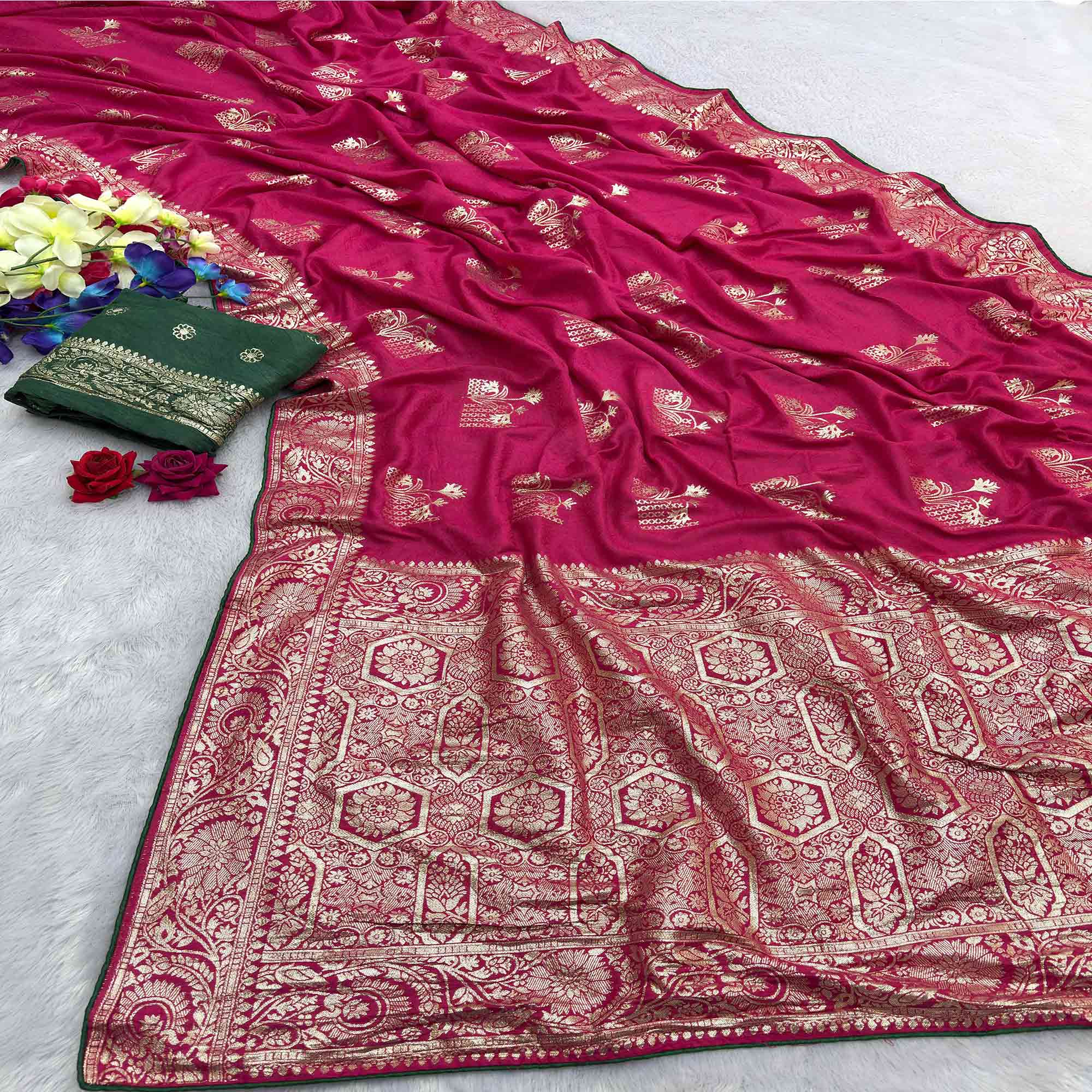 Pink Elegant Soft Muslin Saree with Fine Meenakari Zari Woven Motifs