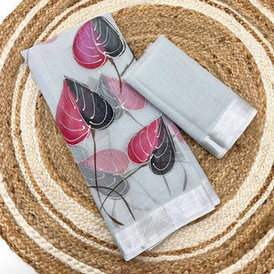 Grey Floral Brush-Work Kota Doria Saree with a Soft and Breezy Texture