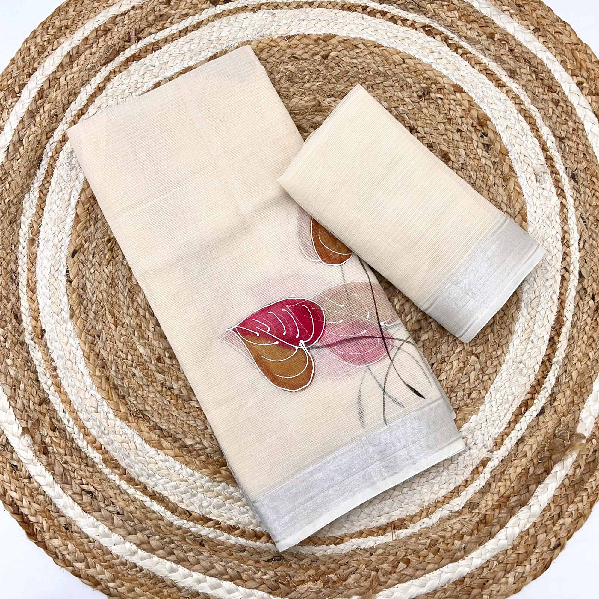 Off White Floral Brush-Work Kota Doria Saree with a Soft and Breezy Texture