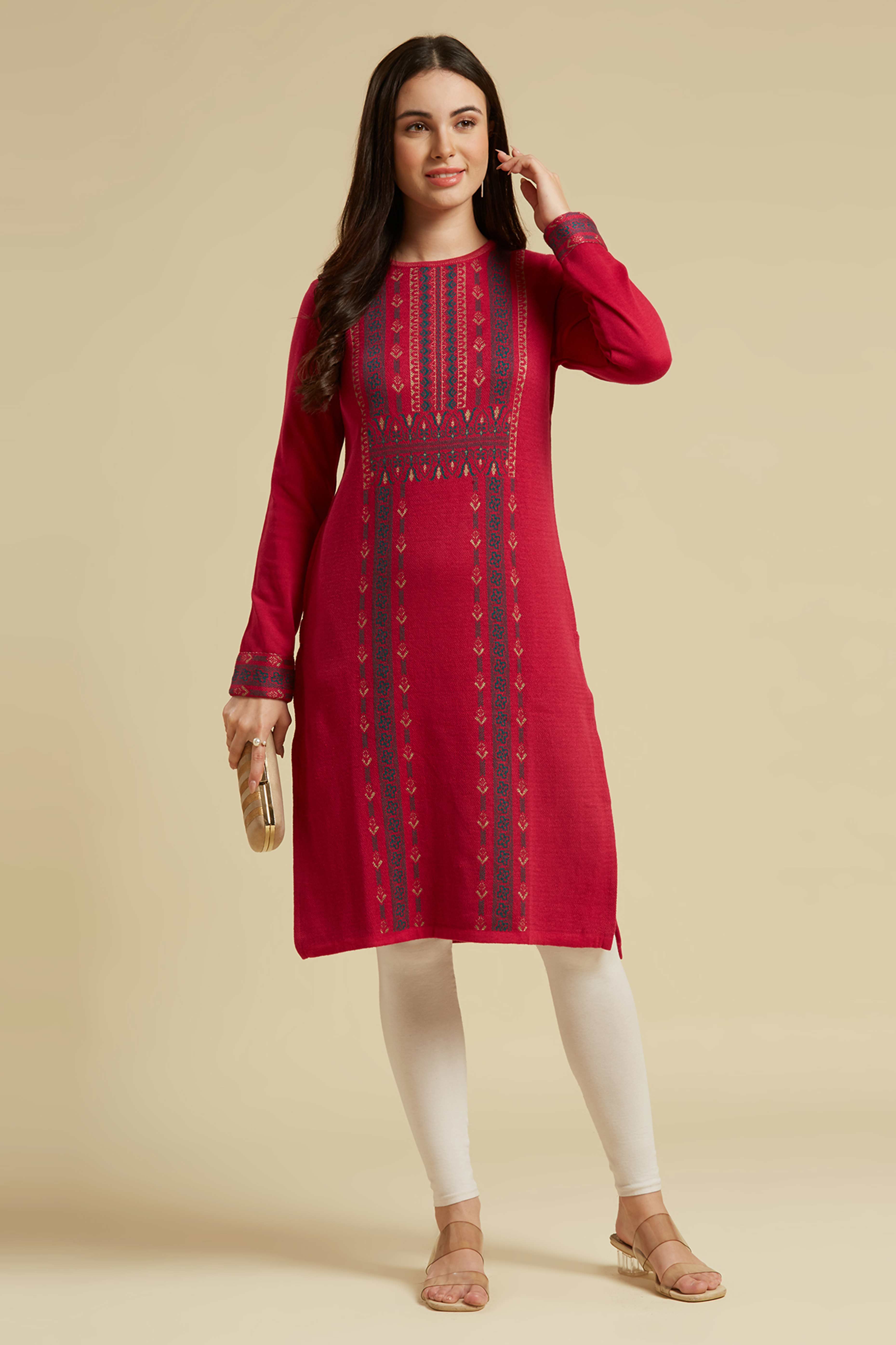 Dark Pink Woolen Straight Kurti