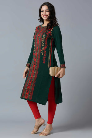 Bottle Green Woolen Straight Kurti