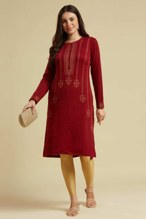 Maroon Woolen Straight Kurti
