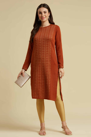 Dark Rust Woolen Straight Kurti