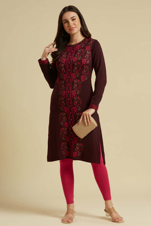 Dark Mauve Woolen Straight Kurti