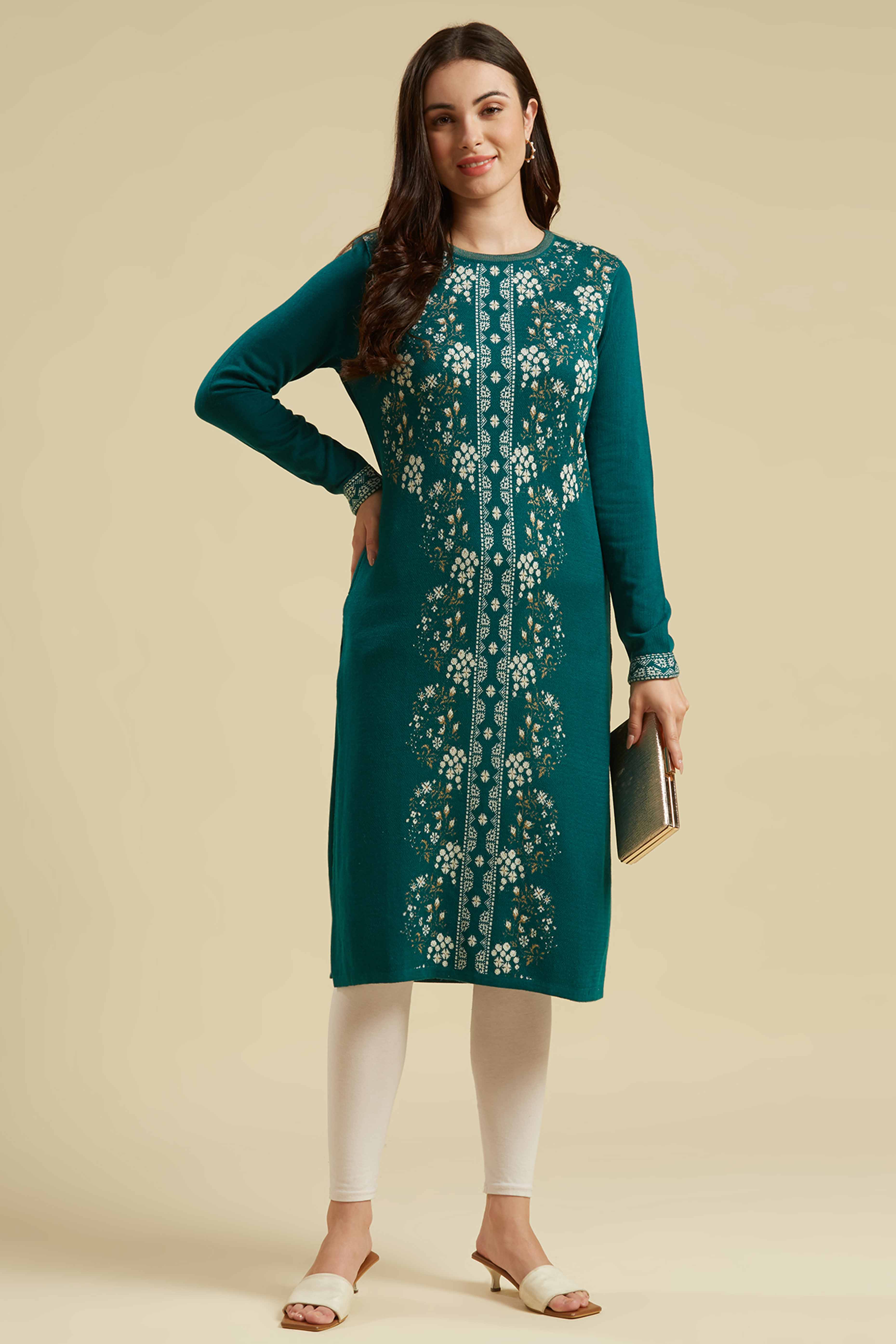 Teal Woolen Straight Kurti