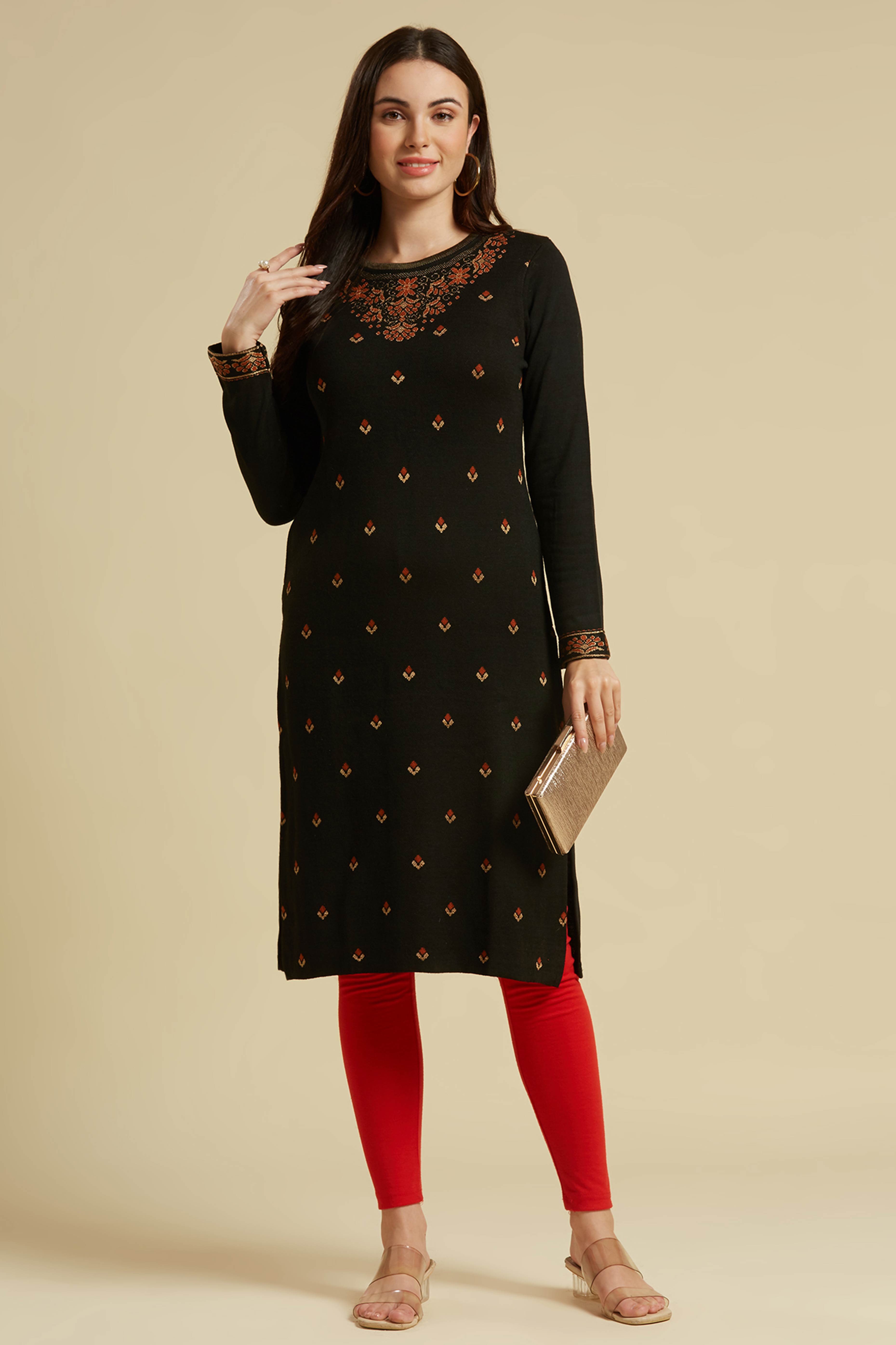 Black Woolen Straight Kurti