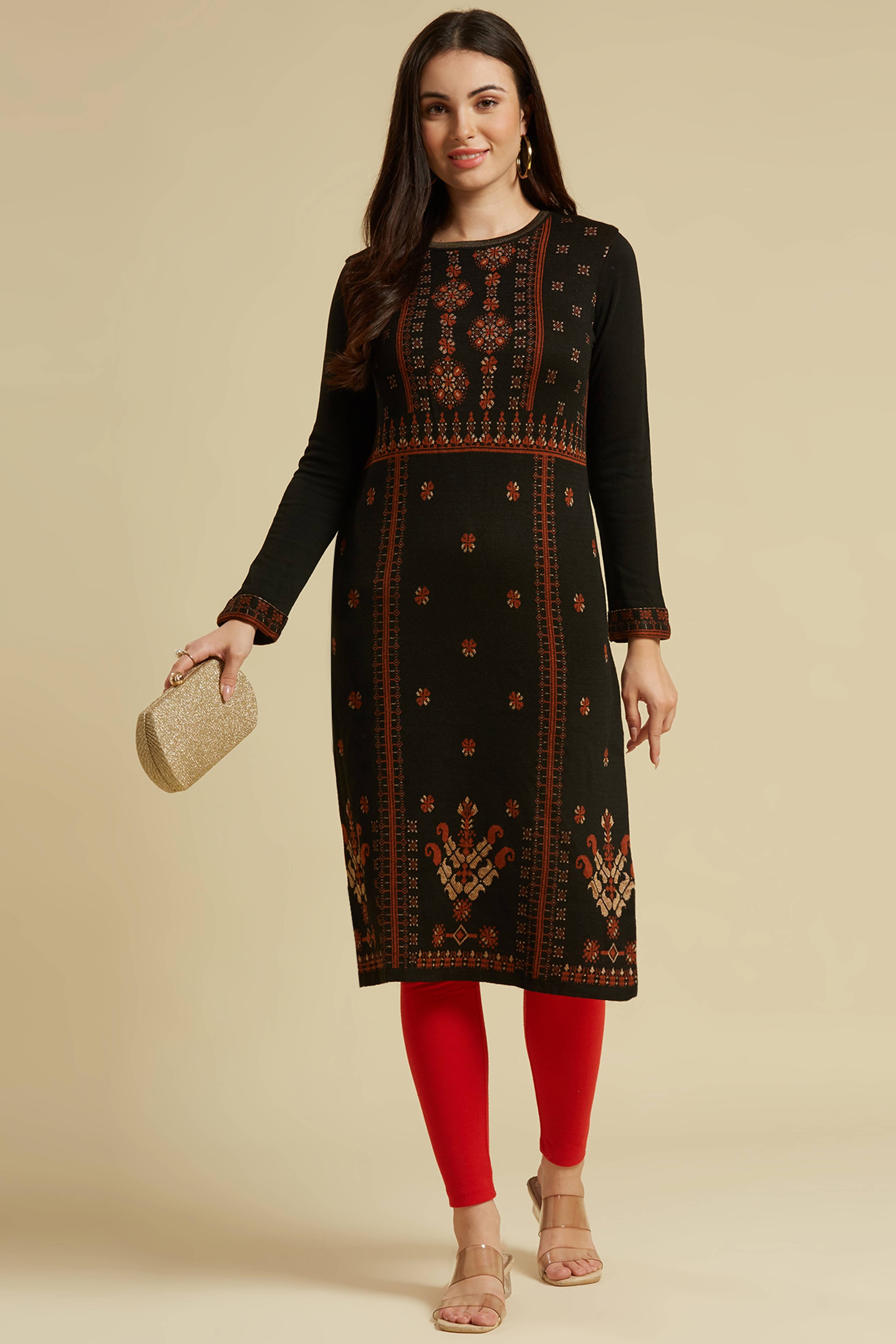 Black Woolen Straight Kurti