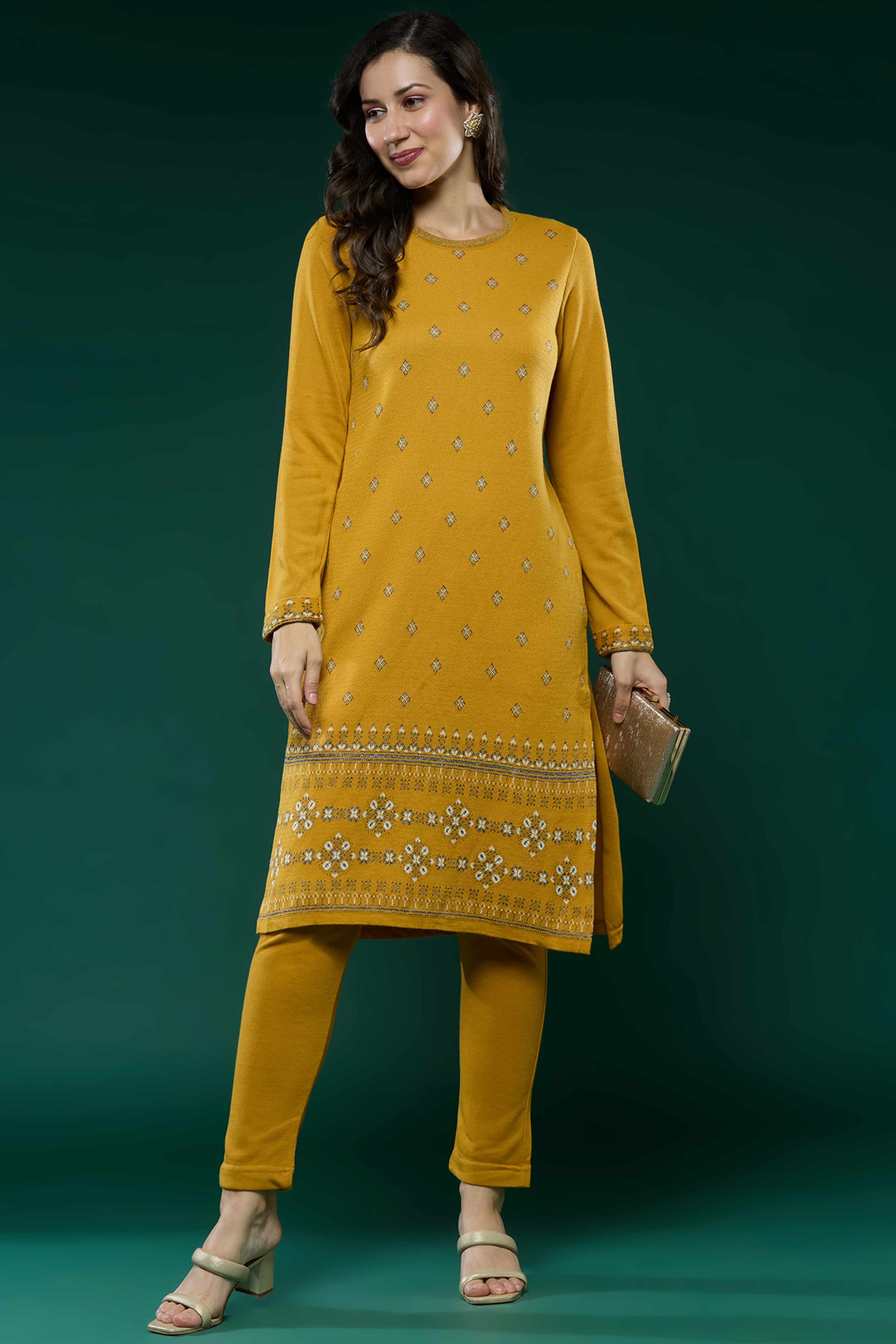 Mustard Woolen Straight Kurti