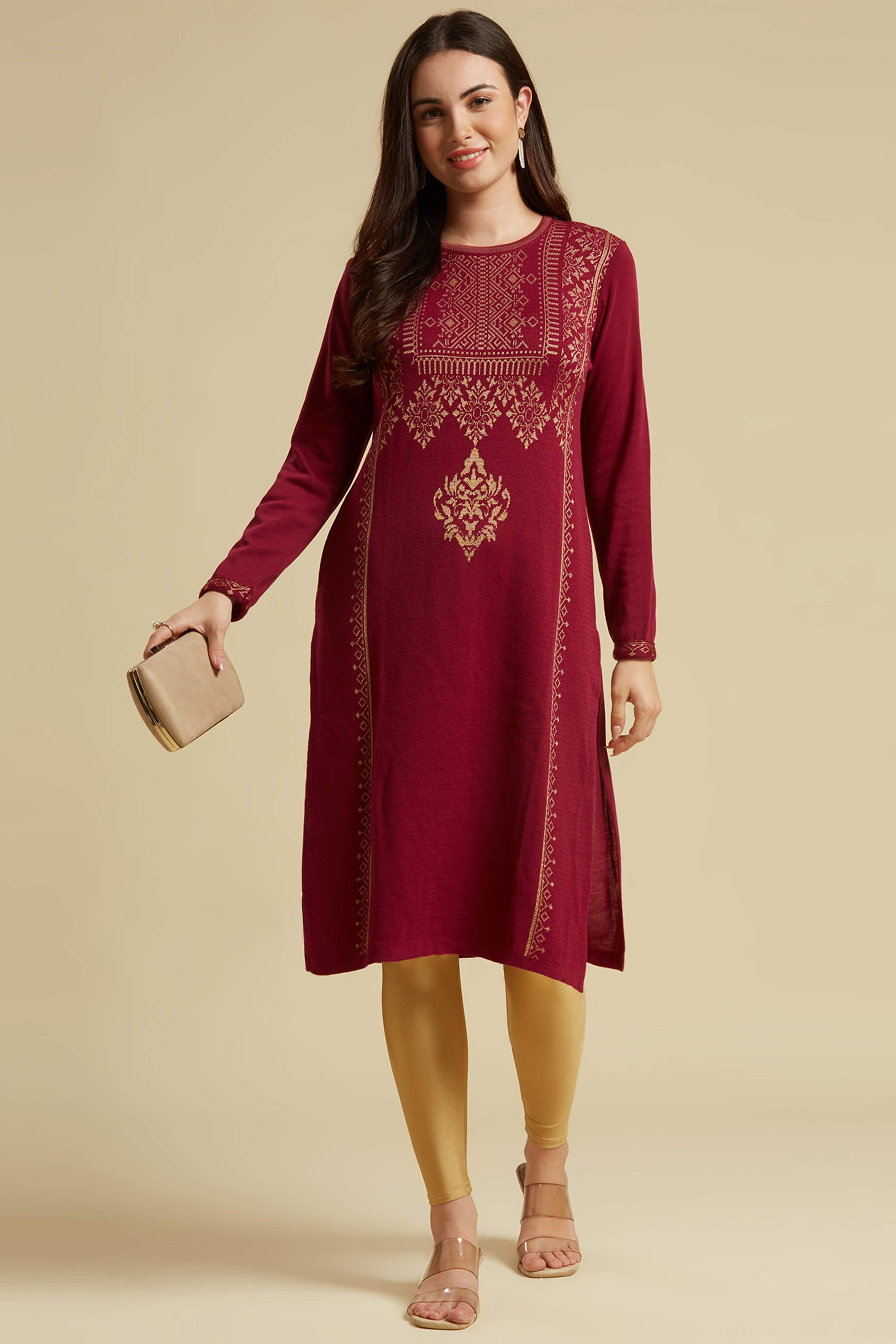 Purple Woolen Straight Kurti