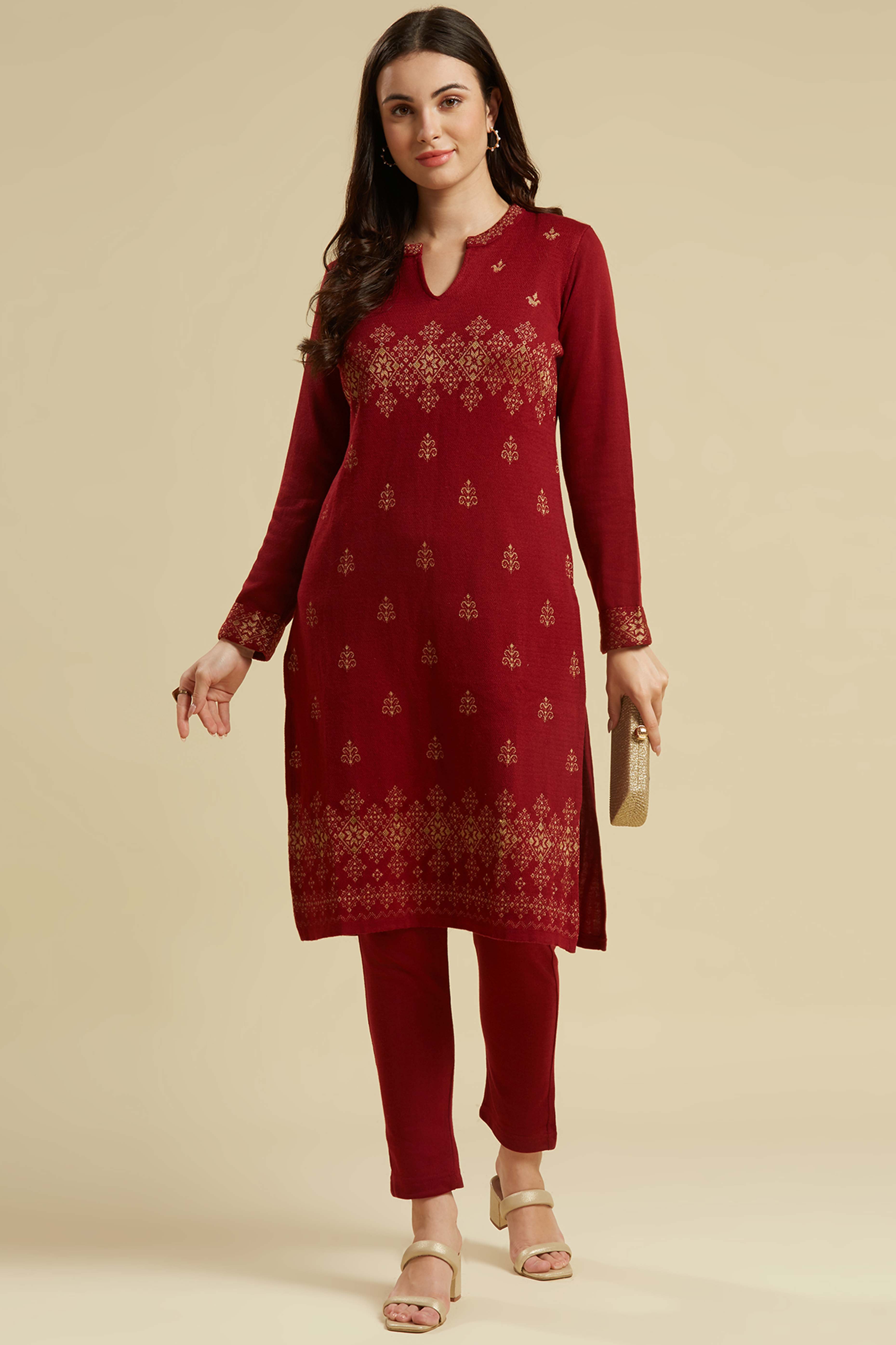 Maroon Woolen Straight Kurti