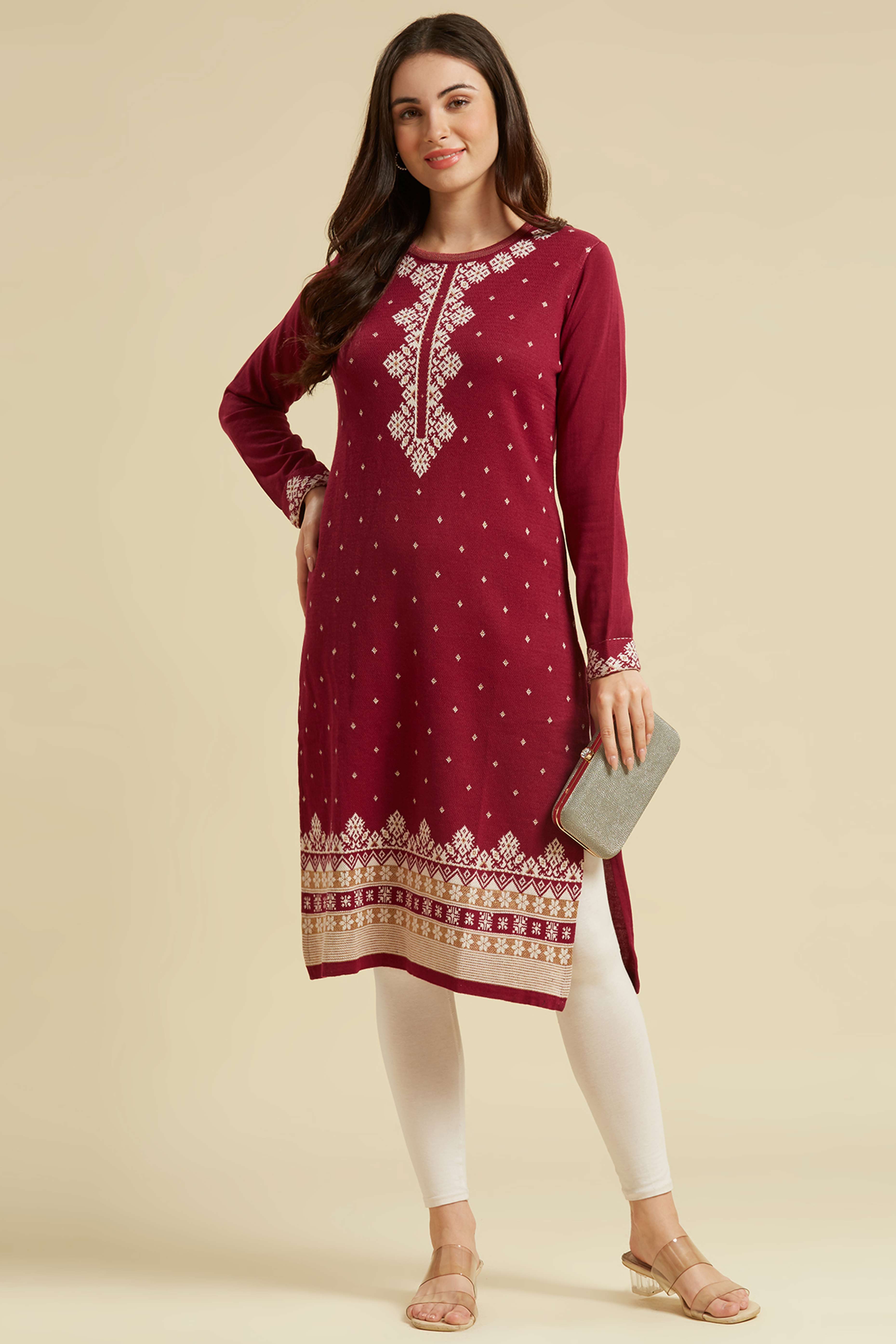 Purple Woolen Straight Kurti