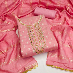 Pink Woven With Handwork Jacquard Dress Material