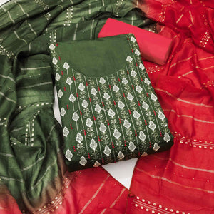 Elegant Green Floral Thread & Sequins Embroidered Silk Blend Dress Material