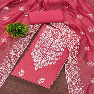 Gajri Pink Cotton Blend Unstitched Suit Material with Soft Floral Embroidery Work