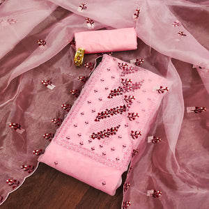 Baby Pink Floral Sequins Embroidered Organza Dress Material