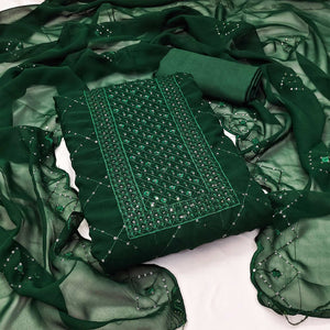 Green Georgette Dress Material Featuring Delicate Thread Embroidery & Sequin Accent