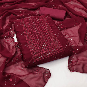 Maroon Georgette Dress Material Featuring Delicate Thread Embroidery & Sequin Accent