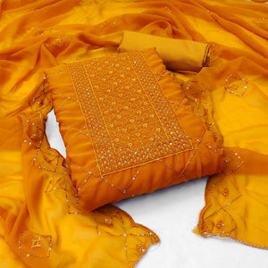 Mustard Georgette Dress Material Featuring Delicate Thread Embroidery & Sequin Accent
