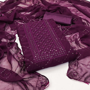 Wine Georgette Dress Material Featuring Delicate Thread Embroidery & Sequin Accent