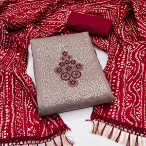 Mauve Floral Embroidered Cotton Blend Dress Material Adorned With Sparkling Sequins Work