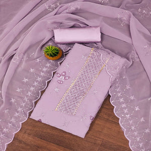 Light Lavender Floral Sequins Embroidered Georgette Dress Material