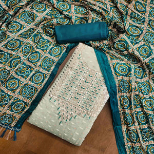 Grey Woven With Gota Work Jacquard Dress Material