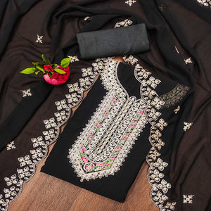 Black Floral Embroidered Georgette Dress Material