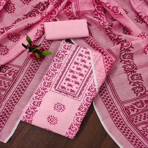 Pink Floral Printed Cotton Blend Dress Material