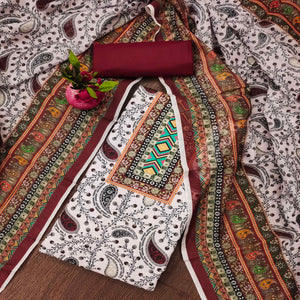 Maroon Floral Printed Cotton Blend Dress Material