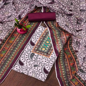 Wine Floral Printed Cotton Blend Dress Material