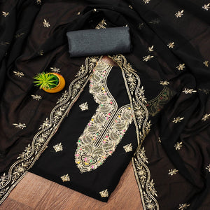 Black Floral Embroidered Georgette Dress Material
