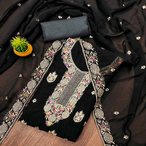 Black Floral Embroidered Georgette Dress Material