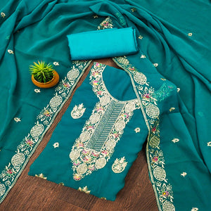 Rama Blue Floral Embroidered Georgette Dress Material