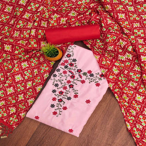 Pink Floral Sequins Embroidered Cotton Silk Dress Material