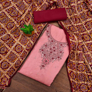 Gajari Pink Floral Sequins Embroidered Cotton Silk Dress Material