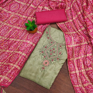 Green Floral Sequins Embroidered Cotton Silk Dress Material